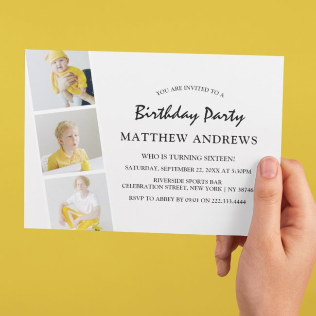 Modern Photo Strip Collage | Any Age | Birthday Invitation