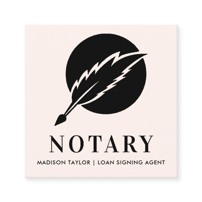 Modern Pink Black Feather Quill Nib Public Notary Square Business Invitations