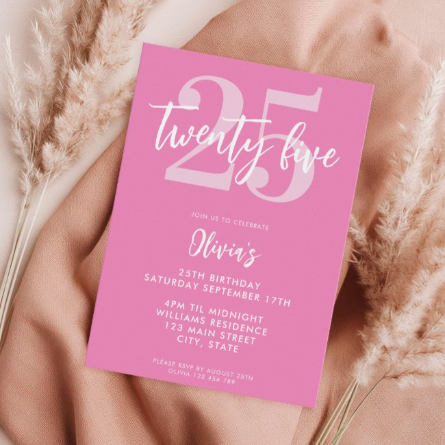 Modern Pink Elegant 25th Birthday Invitation
