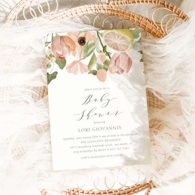 Modern Pink Lemonade Spring Summer Baby Shower Invitation