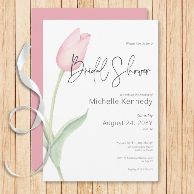 Modern Pink Tulip Solo Bridal Shower Invitation