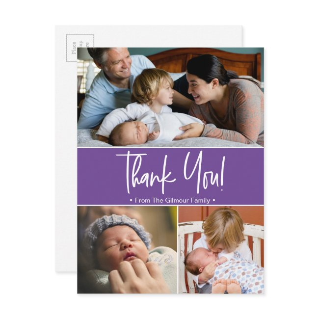 Modern Purple Second Baby Birth Photo Collage Announcement Postinvitations