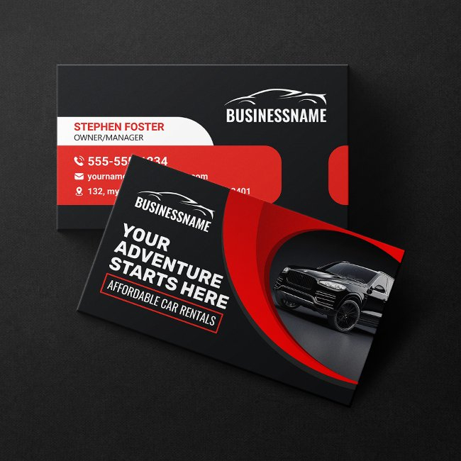 Modern Red Affordable Car Rental Car Hire Auto Business Invitations