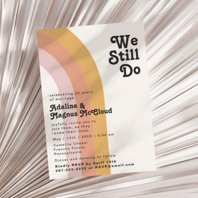Modern Retro 70's Rainbow We Still Do Vow Renewal Invitation