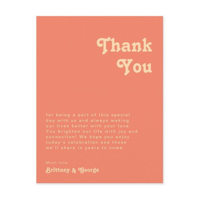 Modern Retro Coral Reception Table Thank You Invitations