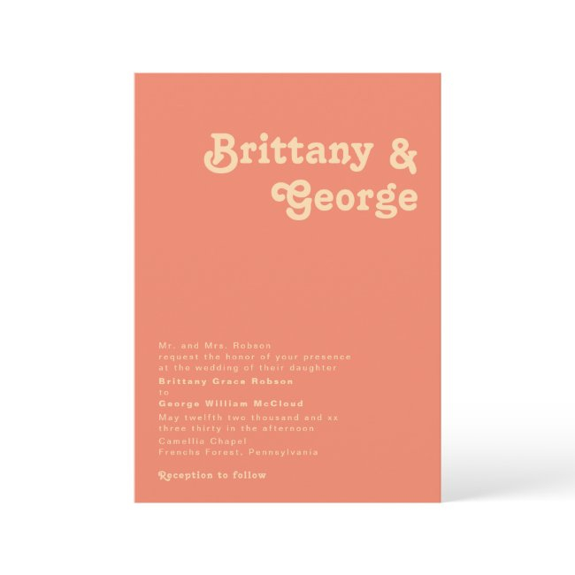 Modern Retro | Coral Traditional Wedding Invitation