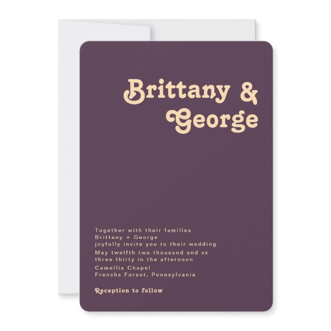 Modern Retro | Dark Purple Rounded Corner Wedding Invitation