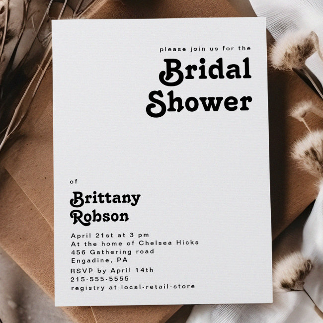 Modern Retro Lettering Bridal Shower Invitation