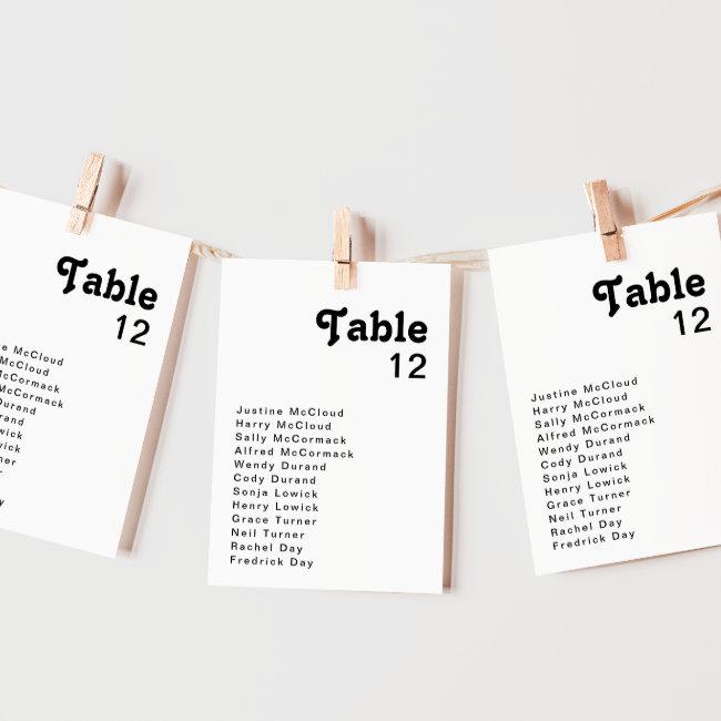 Modern Retro Lettering Table Number Chart