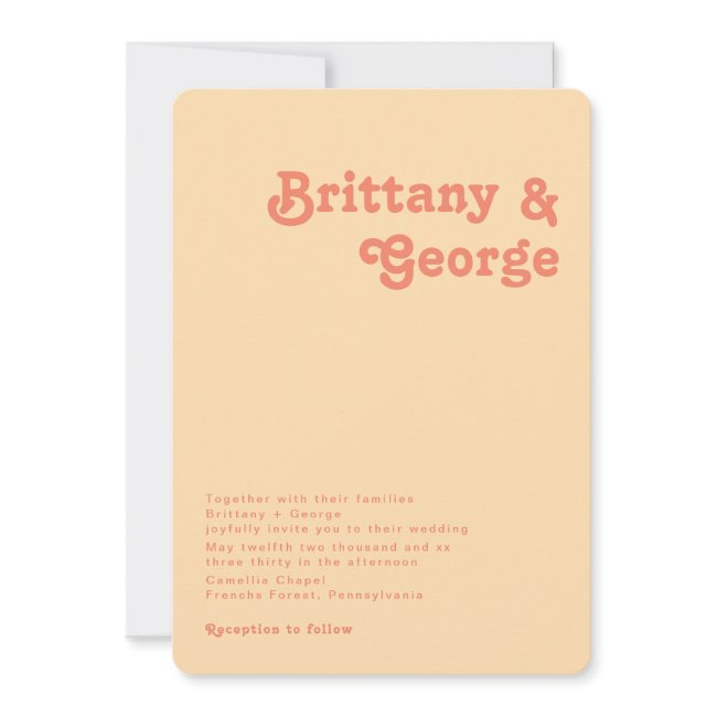 Modern Retro | Orange Cream Rounded Corner Wedding Invitation
