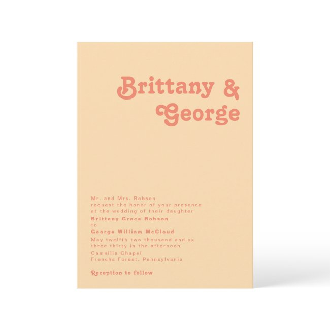 Modern Retro | Orange Cream Traditional Wedding Invitation