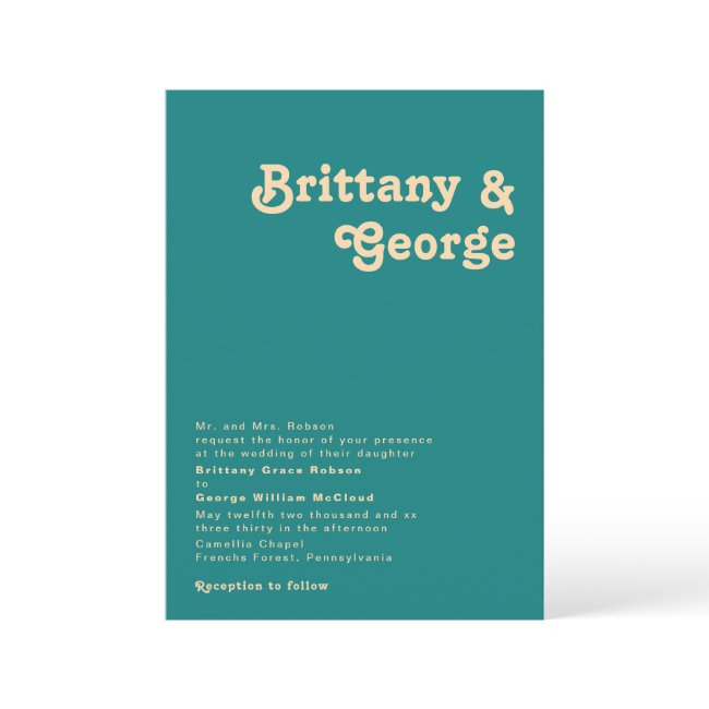 Modern Retro | Teal Traditional Wedding Invitation