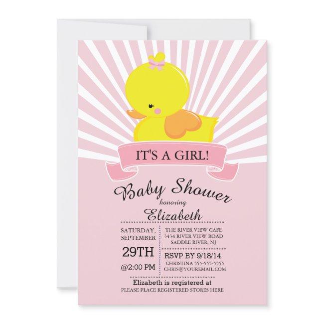 Modern Rubber Duck Girls Baby Shower Invitation