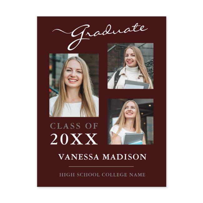 Modern Script Burgundy Graduate Announcement Postinvitations
