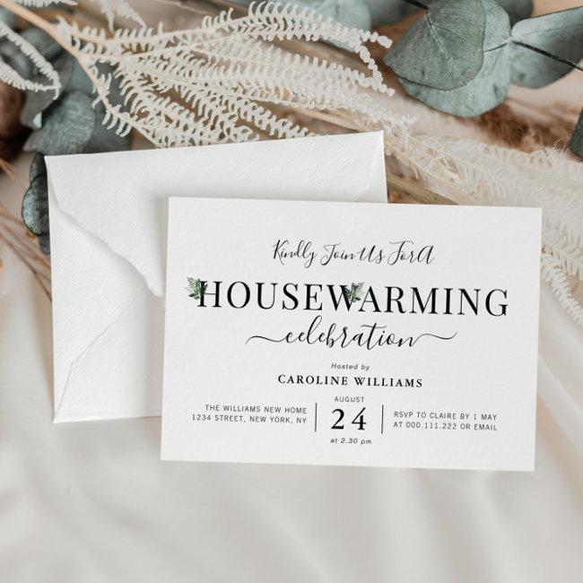 Modern Script Greenery Housewarming Party Invitation