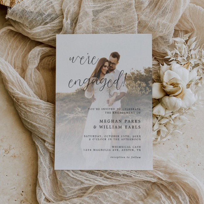 Modern Script Photo Wedding Engagement Party Invitation