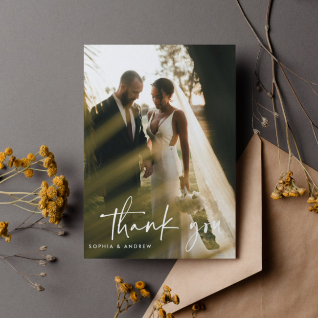 Modern Script Photo Wedding Thank You Postinvitations