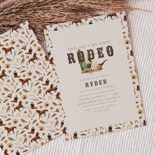 Modern Second Rodeo Western Boys 2nd Birthday Invitation