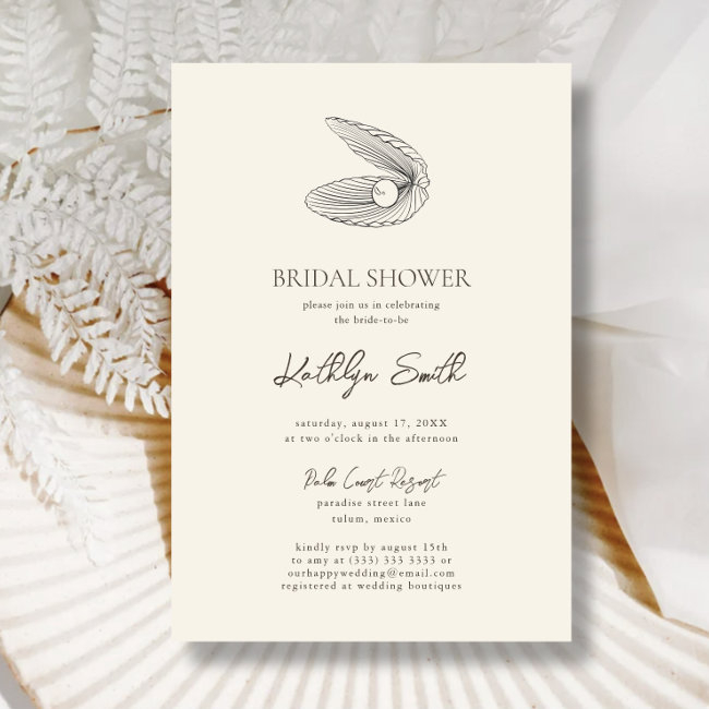 Modern Shell Beach Ocean Wedding Bridal Shower Invitation