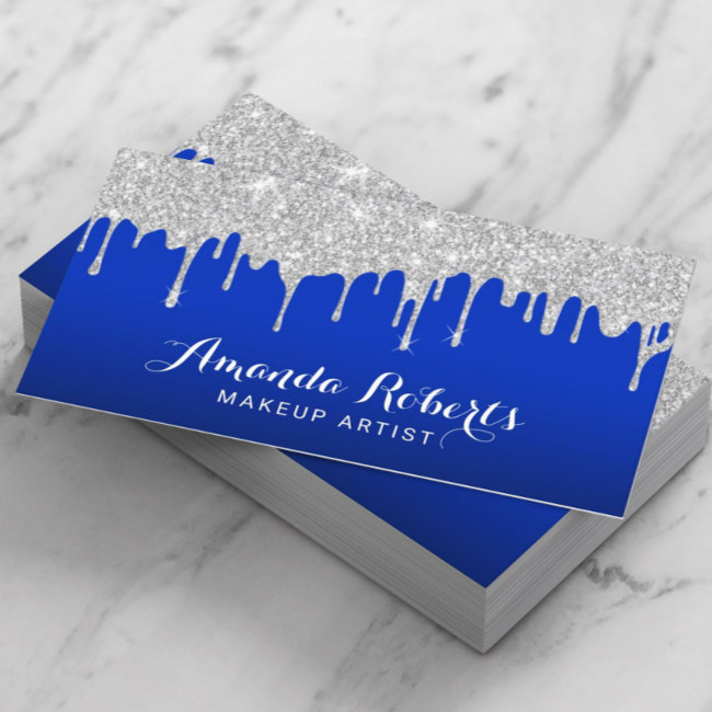 Modern Silver Drips Elegant Royal Blue Salon Spa Business Invitations