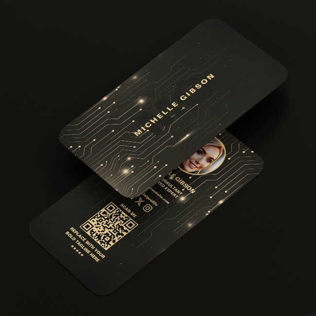 Modern Software Engineer Black Gold Monogram Business Invitations