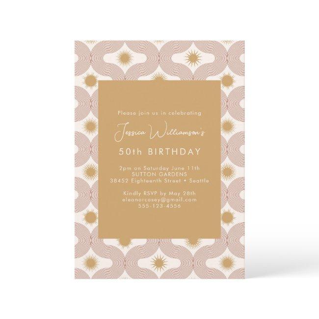 Modern Sun Moon Line Terracotta Gold 50th Birthday Invitation