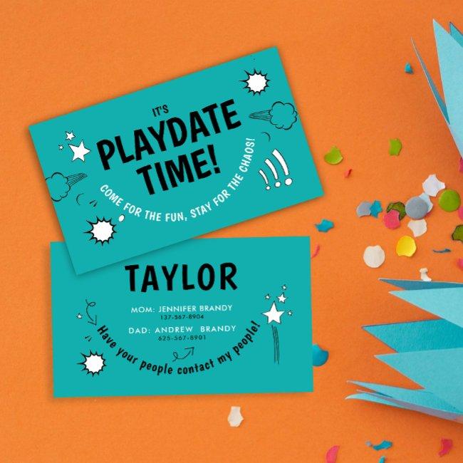 Modern Turquoise Playdate Fun Kid Calling Friends Business Invitations