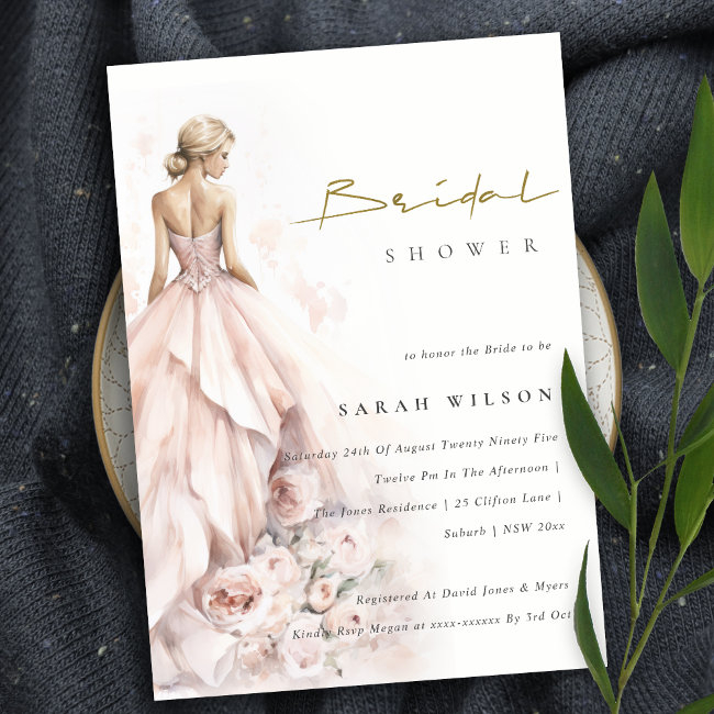 Modern Watercolor Wedding Gown Bridal Shower Invitation