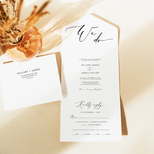 Modern We Do Calligraphy Wedding All In One Invitation