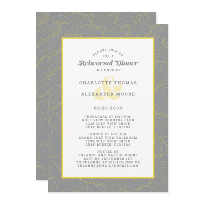 Modern Wedding Rehearsal Dinner Abstract Gray Invitation