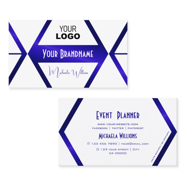 Modern White Geometric Blue Shimmer Cool With Logo Business Invitations