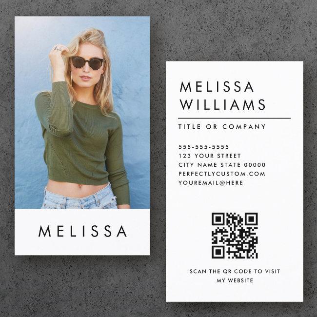 Modern White Minimalist Custom Photo Qr Code Business Invitations