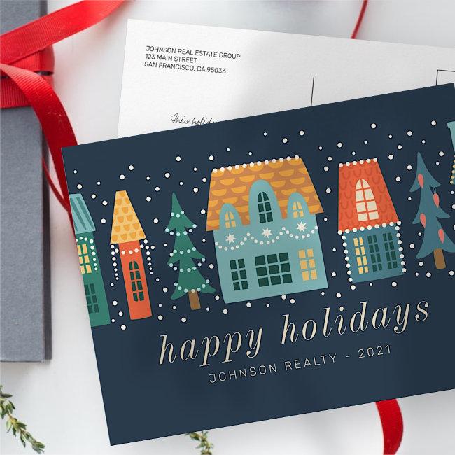 Modern Winter Christmas Town Business Postinvitations
