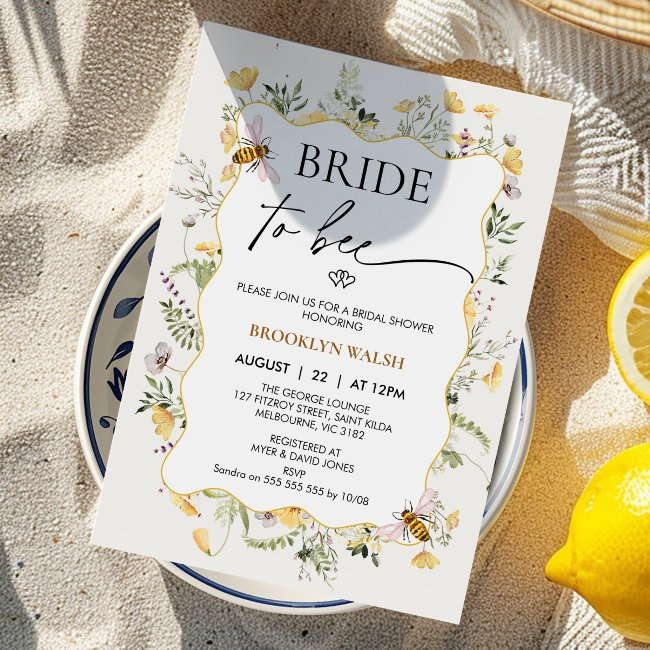 Modern Yellow Floral Bride To Bee Bridal Shower Invitation
