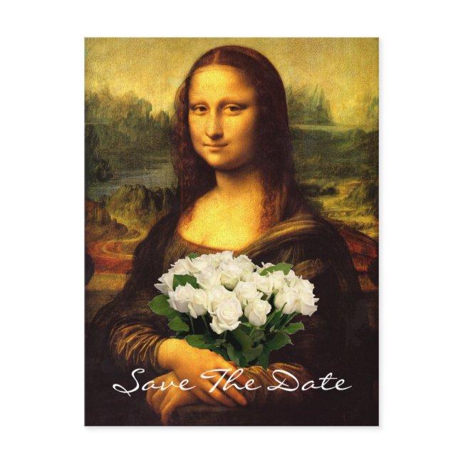Mona Lisa With Bouquet Of White Roses Announcement Postinvitations