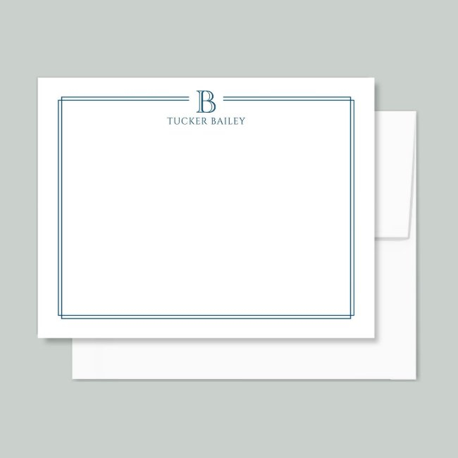 Monogram Elegant Navy Blue Border Stationery Note Invitations