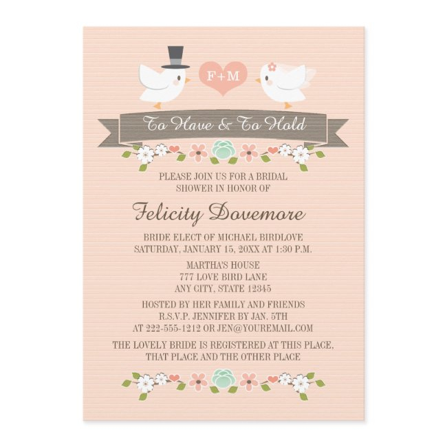 Monogrammed Love Birds Bridal Shower Invitation