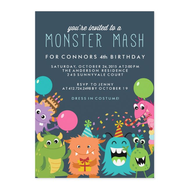 Monster Mash Kids Birthday Party Invitation Invite