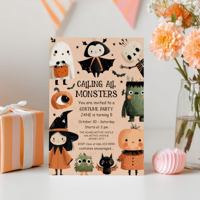 Monster Mash Whimsical Halloween Birthday Party Invitation