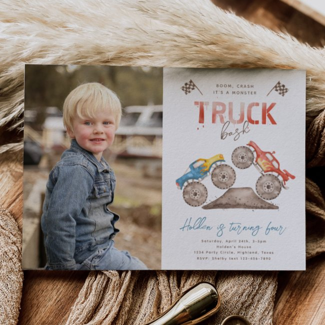 Monster Truck Photo Birthday Invitation