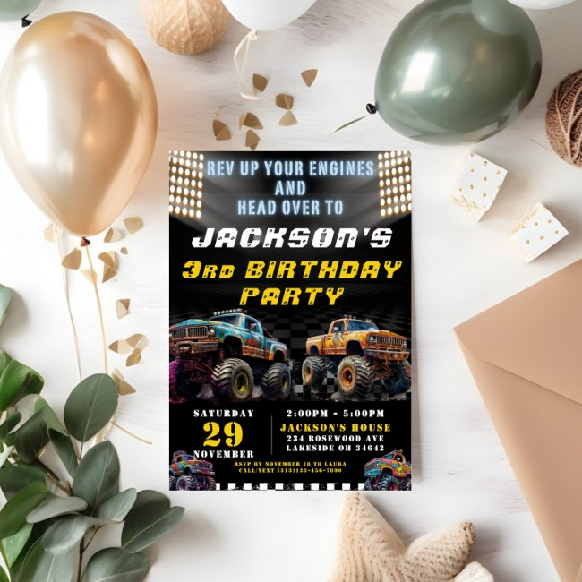Monster Truck Rally Boys Birthday Party Invitation