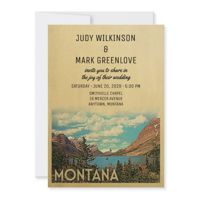Montana Wedding Invitation Vintage Glacier Lake