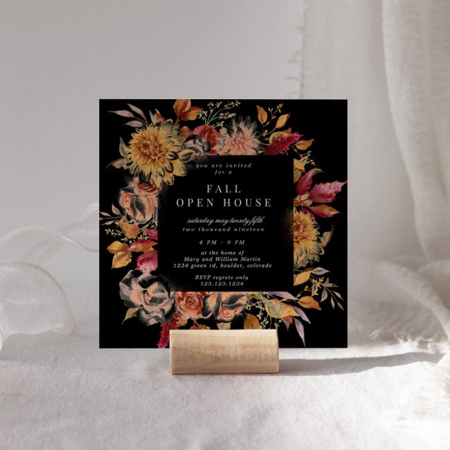 Moody Autumn Elegant Floral Square Open House Invitation