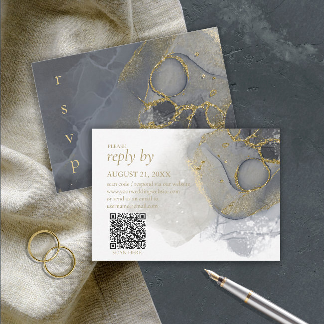 Moody Ink Charcoal Gold Abstract Id988 Rsvp Invitations
