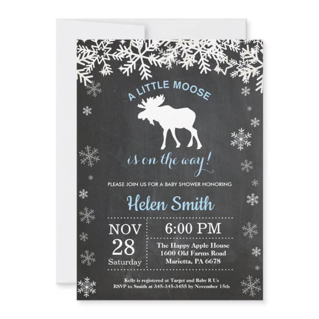 Moose Winter Snowflake Boy Baby Shower Invitation