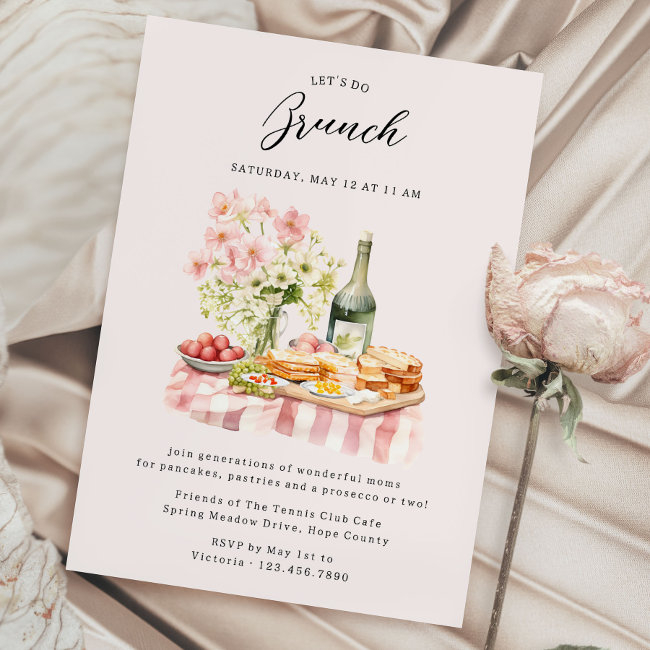 Mother's Day Brunch Pastries Pancakes And Prosecco Invitation