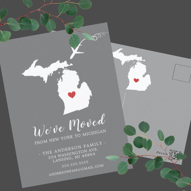 Moving Announcement State Michigan Post Invitations