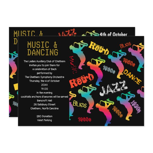 Music And Dancing Party Jazz Retro Music Invitation