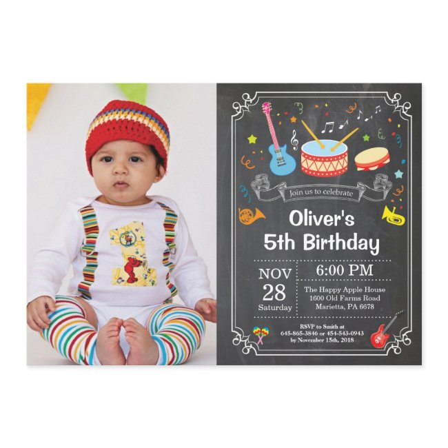 Music Birthday Party Invitation Chalkboard Photo