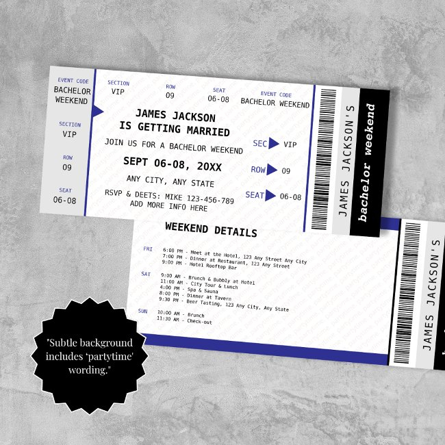 Music Concert Ticket Bachelor Weekend Itinerary Invitation
